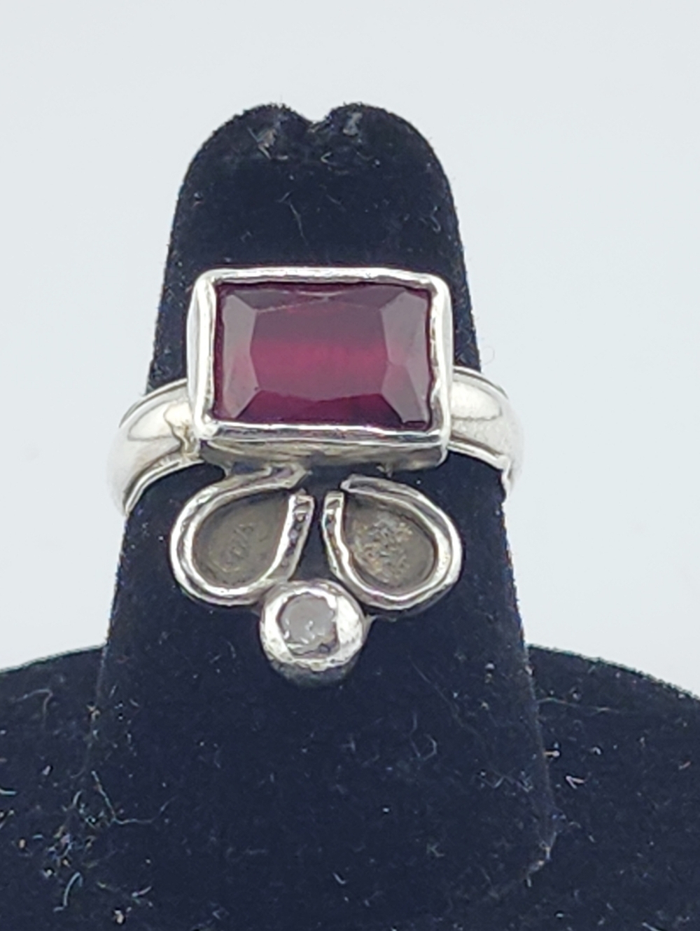 GARNET & CLEAR ZIRCONIA HANDMADE RING IN STERLING SILVER RECYCLED METAL SZ 6 - Picture 7 of 14